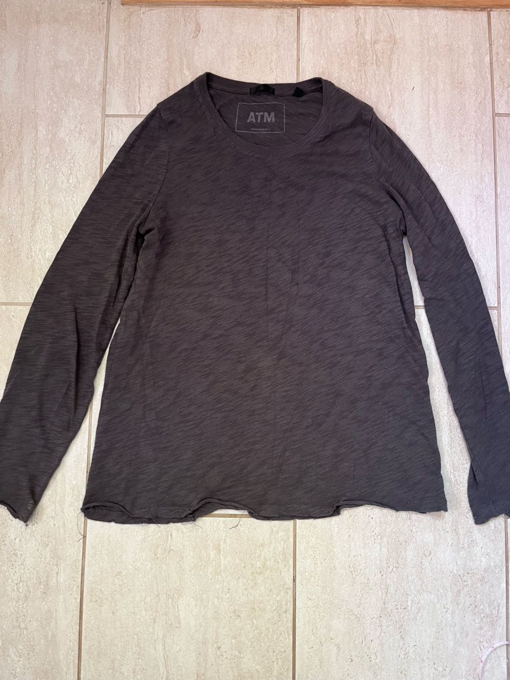 ATM Anthony Thomas Melillo Charcoal Long Sleeve Tee Distressed Seams Size M